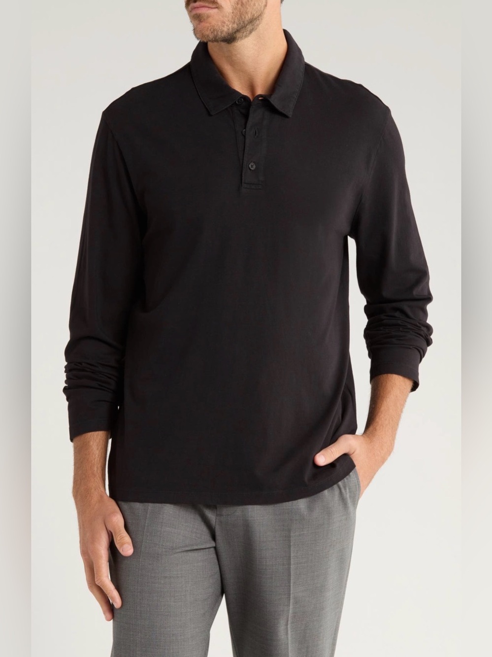 Vince Cotton Long Sleeve Polo Night Moss Faded Black Size XL
